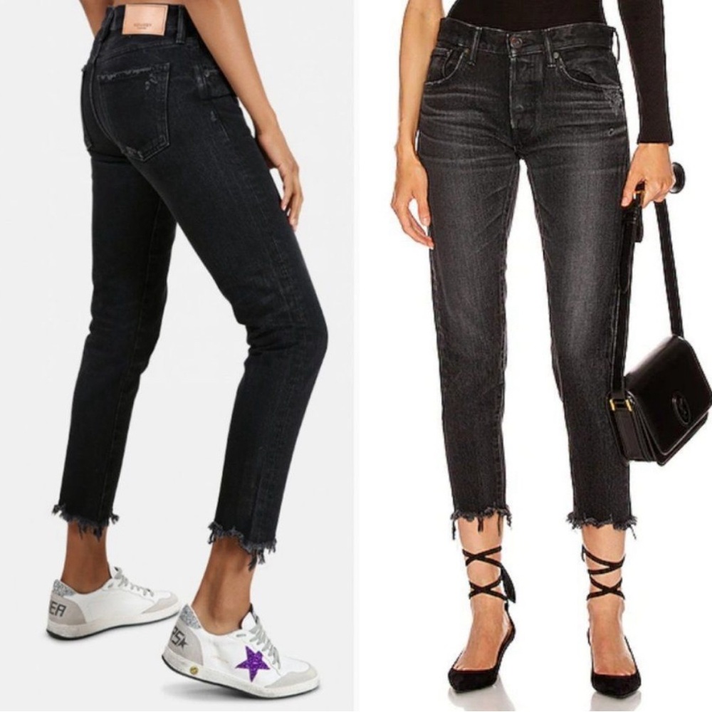 Moussy Vintage Staley Tapered Jeans Black Distressed Rock n Roll 24